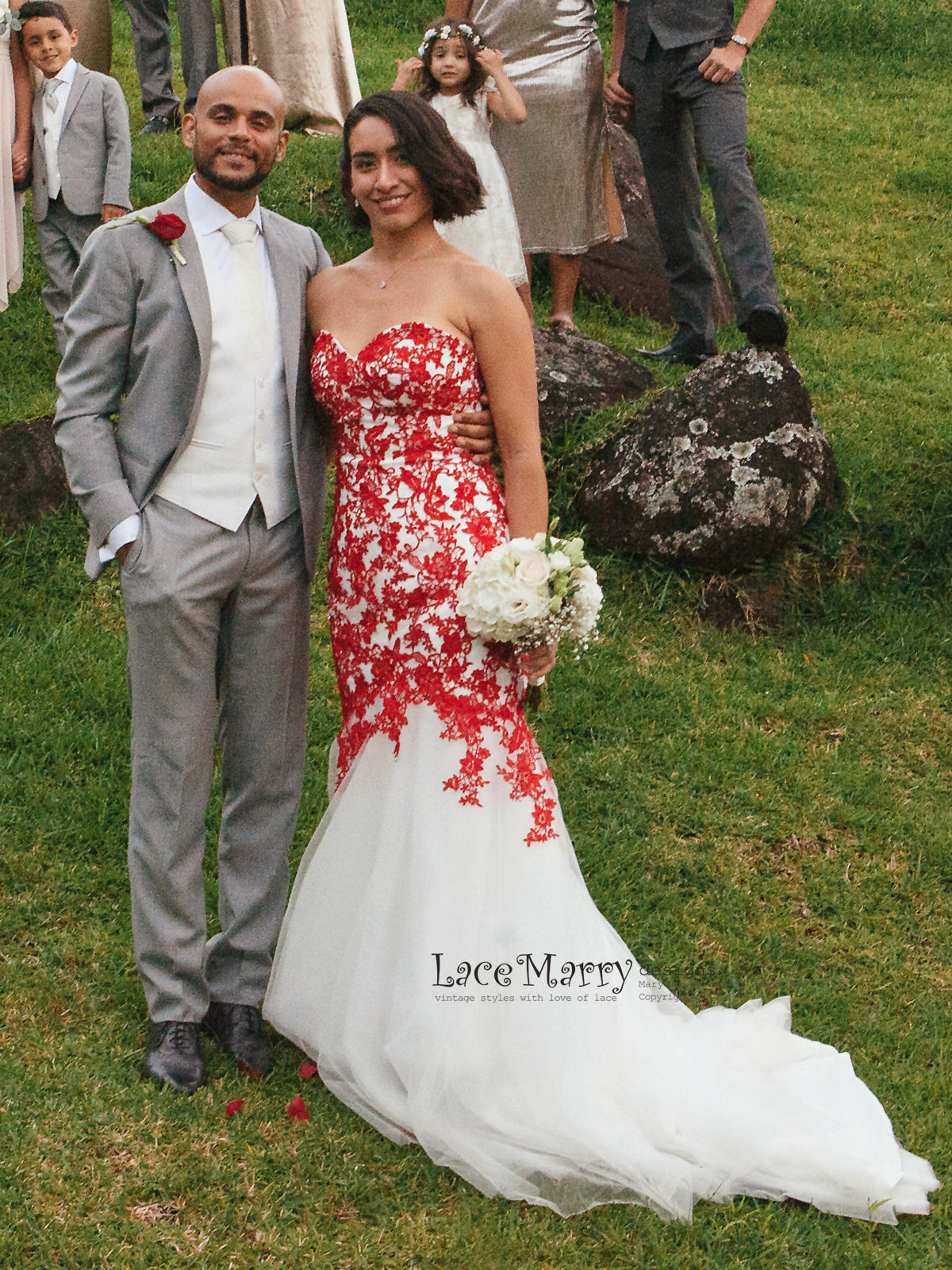 red white wedding dress